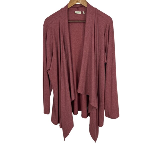Logo Lounge Womens Open Front Cardigan Waterfall Hem Burgundy Knit 2X - Picture 1 of 8